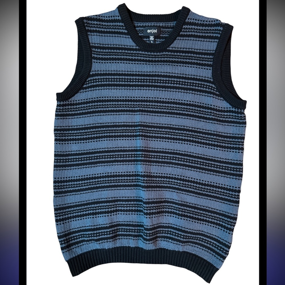 Enjoi Men's Jacuzzi Sweater Blue and Black Striped Vest Size:XL 100% Cotton